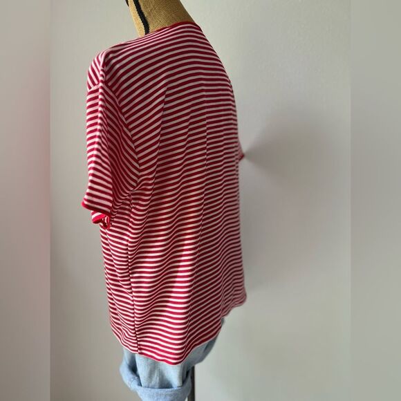 Vintage Red & White Striped Baggy Short Sleeve T-Shirt - Picture 2 of 7